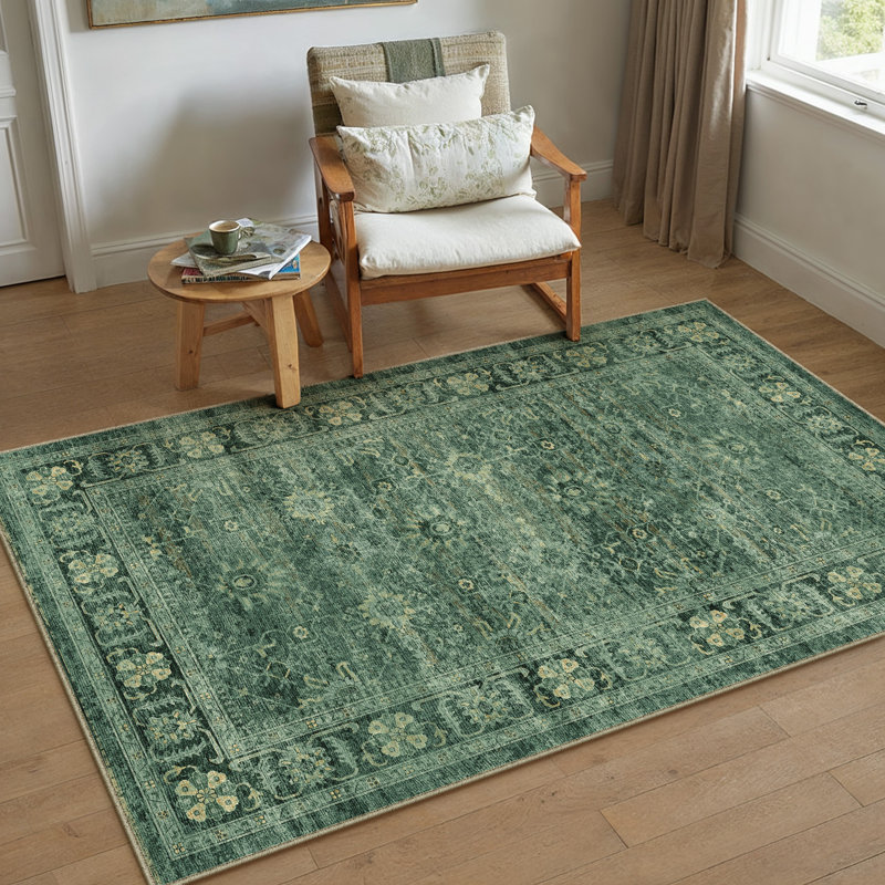 Tapis vert lavable Ladonya avec envers antidérapant, Rectangulaire 3 pi x 5 pi
