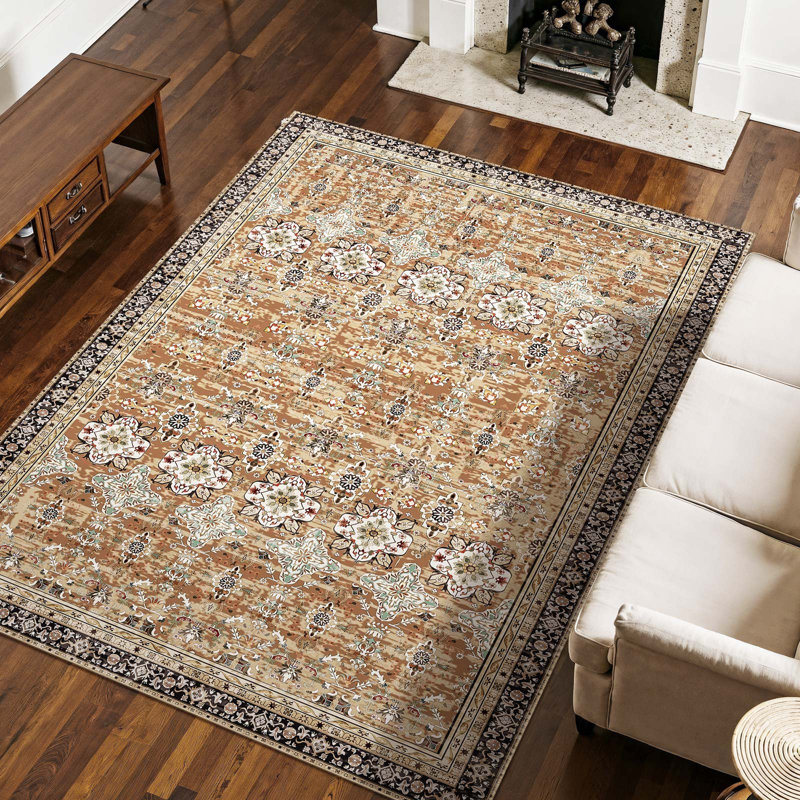 Tapis d'intérieur, 2,3 x 2,9 m, lavable, antidérapant et résistant aux déchirures, doux, idéal pour les animaux et les enfants, style vintage, pour chambre, salon, bureau, entrée.