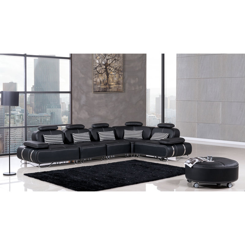 Henline Faux Leather L-Shaped Sectional Right Hand Facing, Black