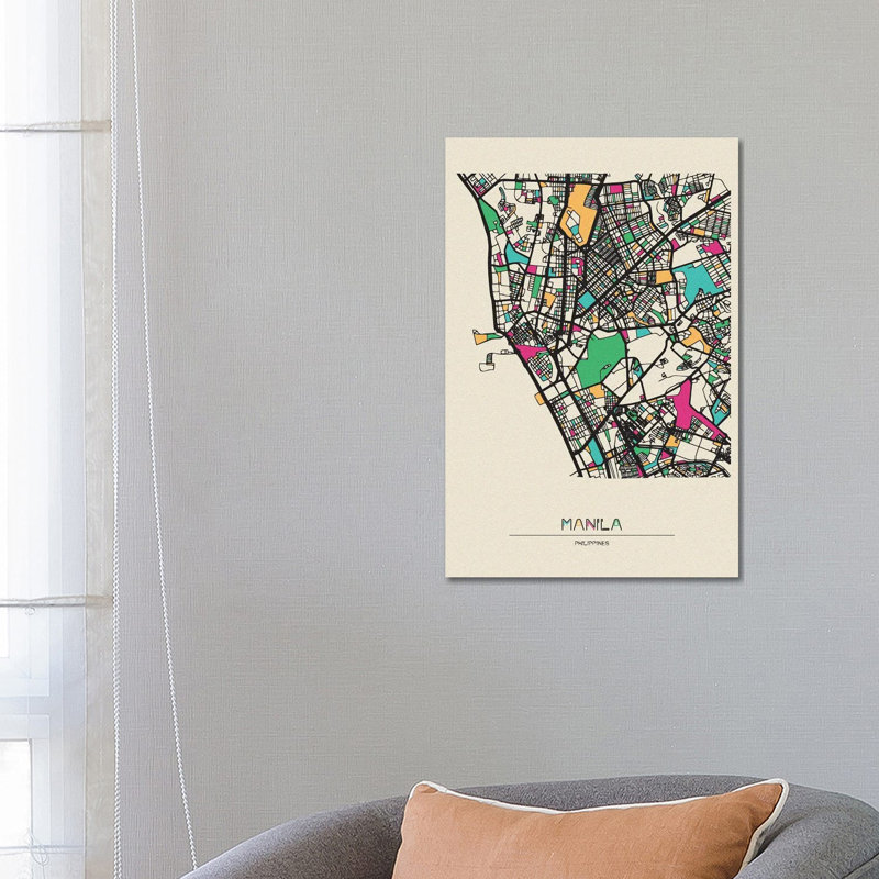 Manila, Philippines Map by Ayse Deniz Akerman - Wrapped Canvas Graphic Art Print, 66.04 cm H x 45.72 cm W x 1.91 cm D