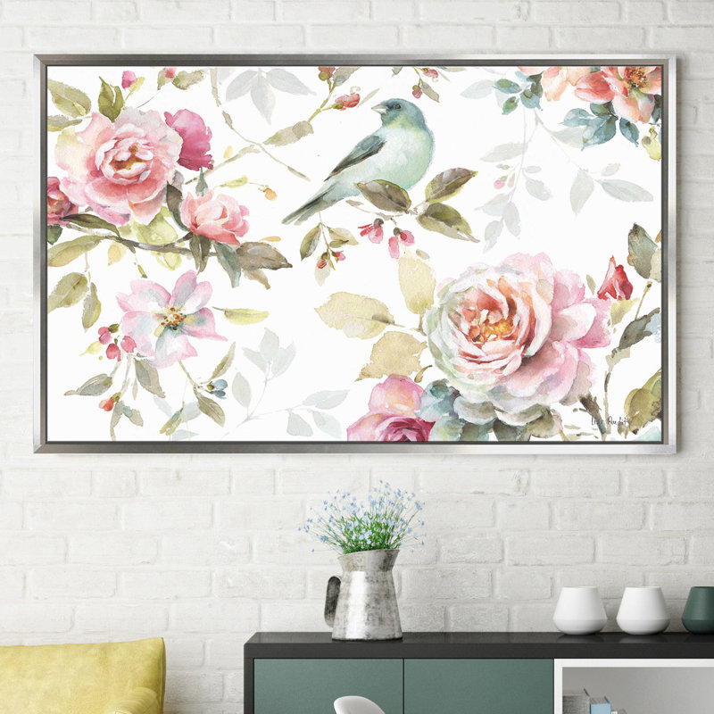 «Beautiful Romance III», reproduction de peinture acrylique sur toile, H 39,5 po x l 63,5 po x P 2 po, Cadre flottant argent