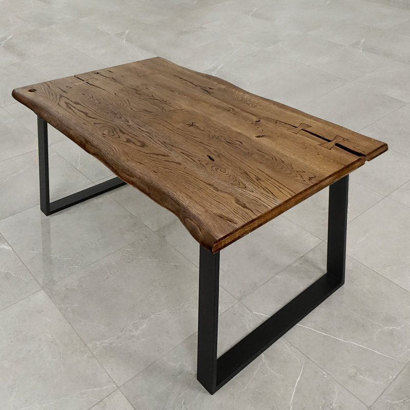 Nielsen Oak Unfinished Solid Wood Top Metal Base Dining Table, Brown Oil, H80 x L200 x W40cm