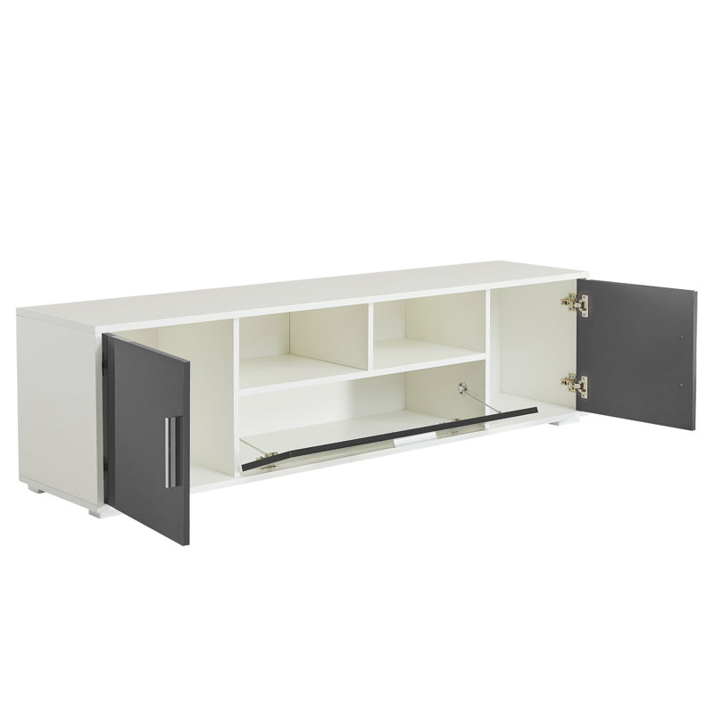 Modern High Gloss LED TV Stand For 75 Inch Tvs With RGB Lights & Storage Cabinet/Drawer, White