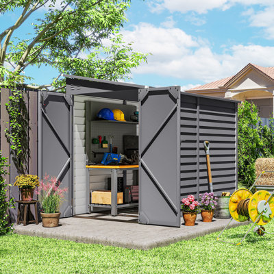 Outsunny 5 x 9ft Galvanised Metal Garden Shed with Foundation Kit