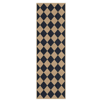Checkered Easy Jute Runner Rug, 2X8 Hallway Kitchen Runner Rug Non Slip Washable Outdoor Carpet For Entryway Indoor, Checkerboard Black Indoor Outdoor Carpet For Hallway 8Ft Entry