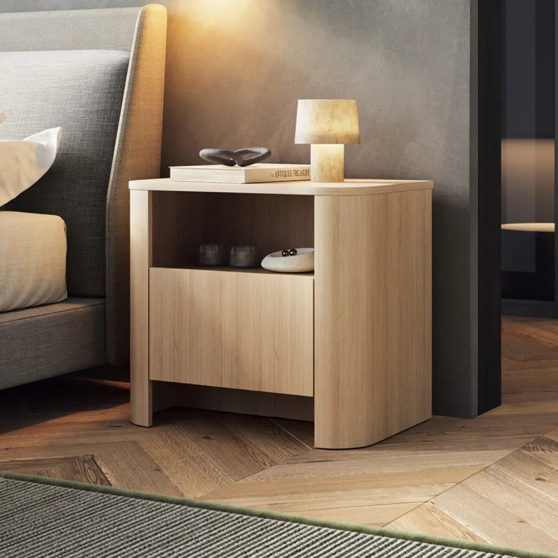Suleiman 58cm W Manufactured Wood Bedside Table, Oak Vincenza