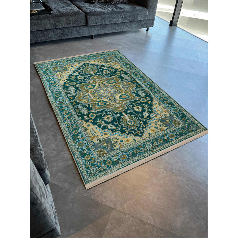 Tapis décoratif vert à motif vert, Rectangle 3 pi 9,81 po x 4 pi 11,06 po