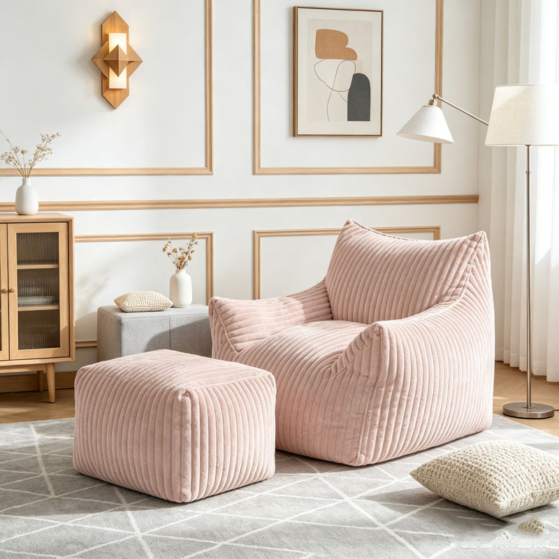 Canapé avec repose-pieds, Pink
