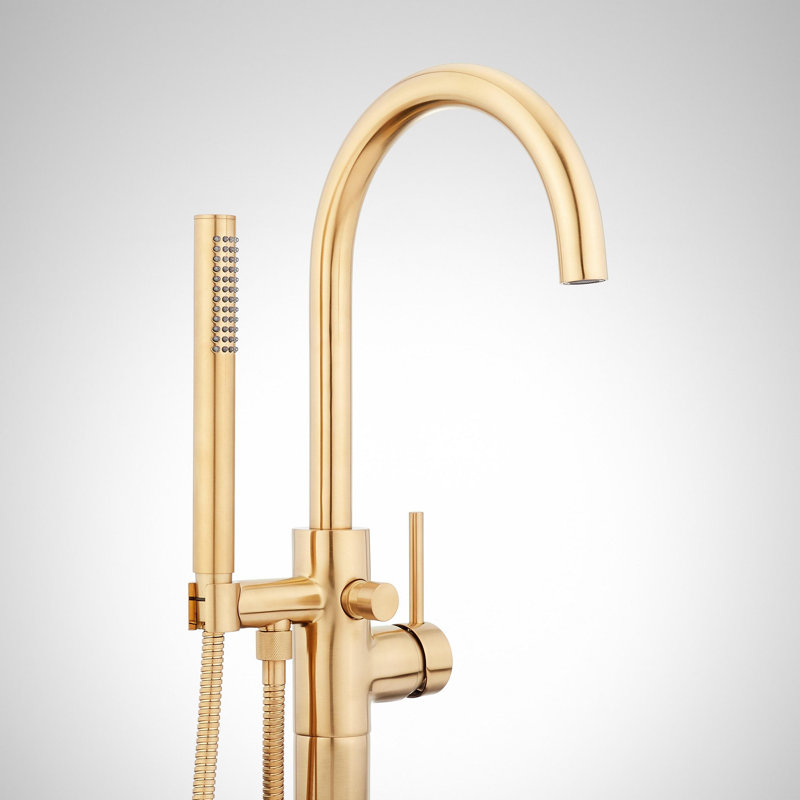 Lexia Floor Mounted Tub Filler Faucet and Valve with Stops, Brushed Gold