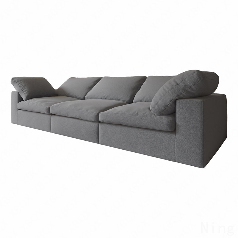 Chenille Fabric Upholstered Boneless Sofa, Oversized Comfy Cloud 3-Seater Sofa Couch, Double Plush Cushion For Living Room,Grey