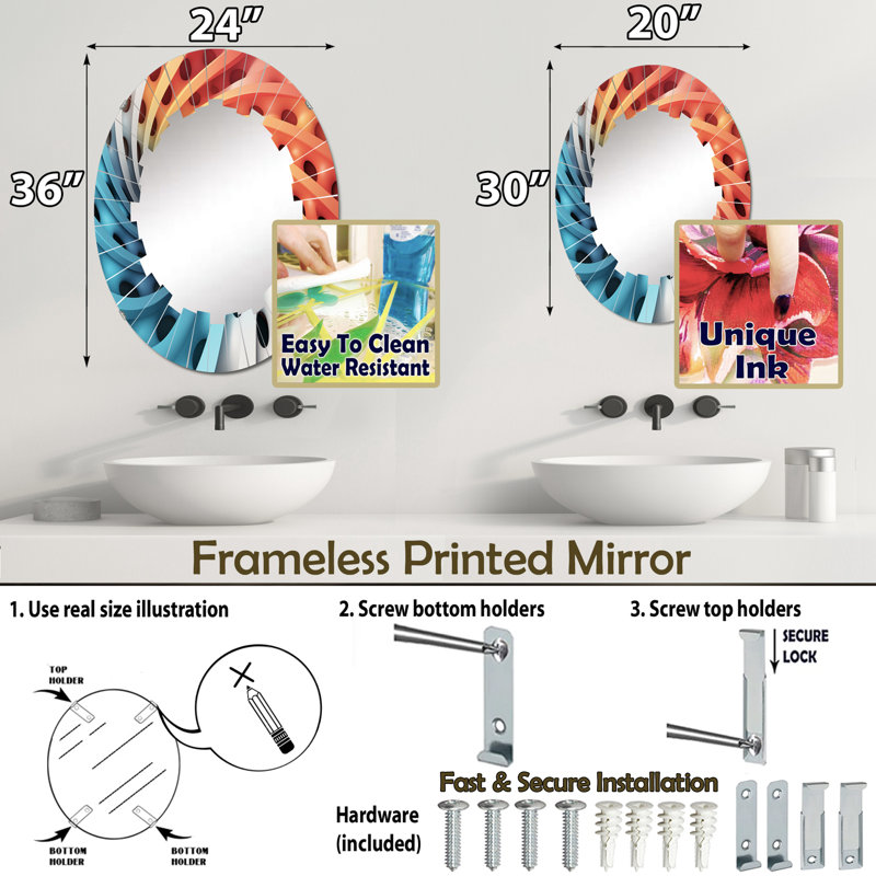 Grammerson - Miroir mural moderne ovale, 30 po x 20 po