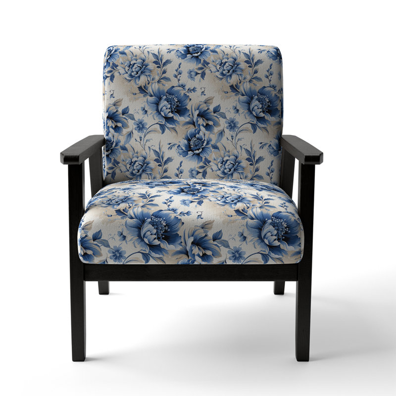 Chaise d'appoint florale Cobalt, Motif victorien néo-classique bleu de cobalt