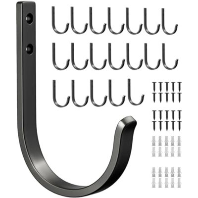 20-Pack Door Hooks for Coat and Towel Black | Screw in Metal Hanger Wall Mount, for Outdoor, Closet, Door, Bathrooms, for Backpack, Robe