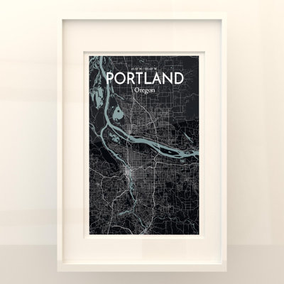 Portland City Map in Midnight 1 Piece Wall Art