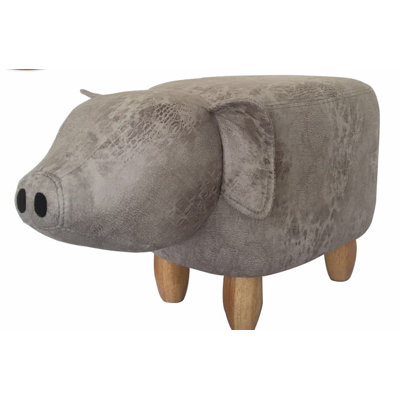 Plato the Pig grey leatherette footstool with wooden legs