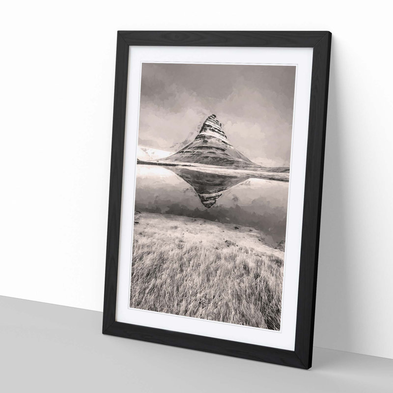 View of Kirkjufell Mountain in Iceland - Picture Frame Graphic Art Print, 91cm H x 60cm W x 2cm D, Black