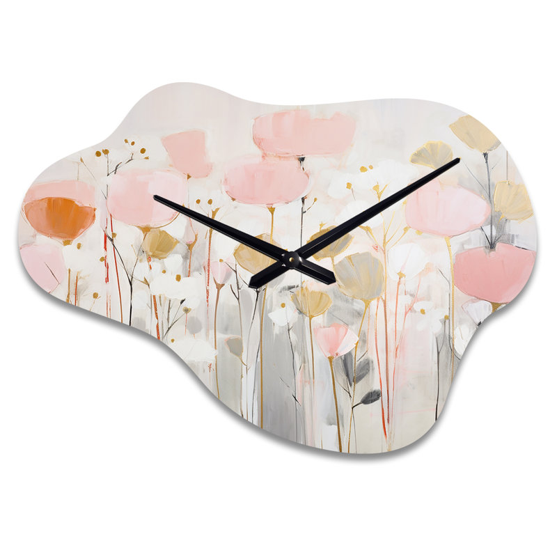 «Pink Blossoming Garden - Botanicals», horloge asymétrique en métal, Petit