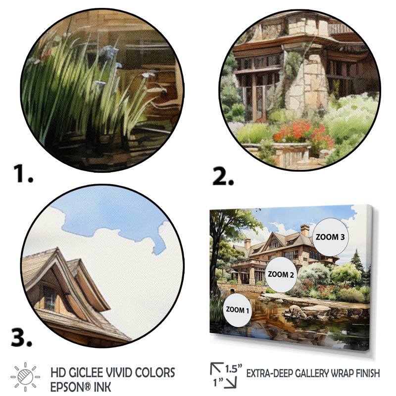Country Club Elegant Retreat V - reproduction sur toile, H 30 po x l 40 po x P 1,5 po, Cadre photo blanc