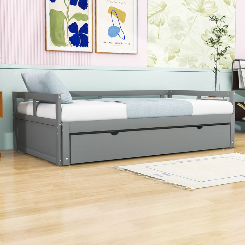 Lit de jour extensible en bois avec lit gigogne simple, Gris