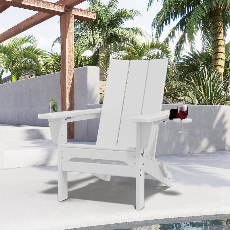 Chaise Adirondack pliante Wolak avec porte-gobelet, Blanc