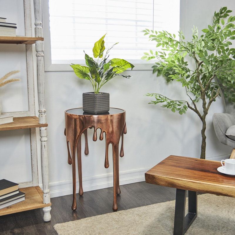 Table d'appoint avec plateau en verre Kolwyck, Brun