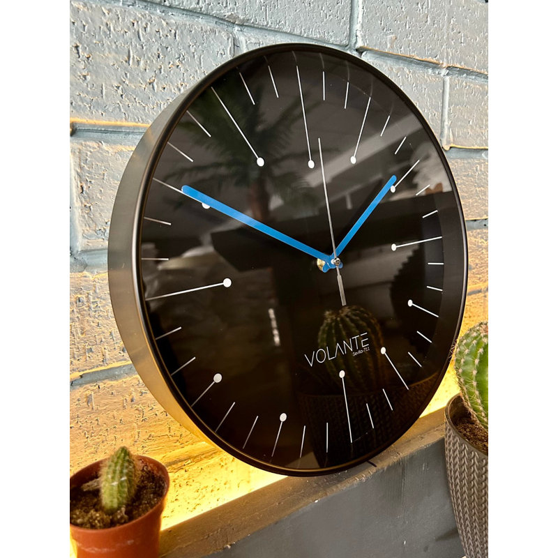 Stylish Decorative Wall Clock, Black & Blue, 11.8 x 11.8 x 1.8 inches | 100% Plastic Body, Real Glass Cover | Perfect for Living Room, Kitchen & Office Decor, Modern Design for Timeless Elegance