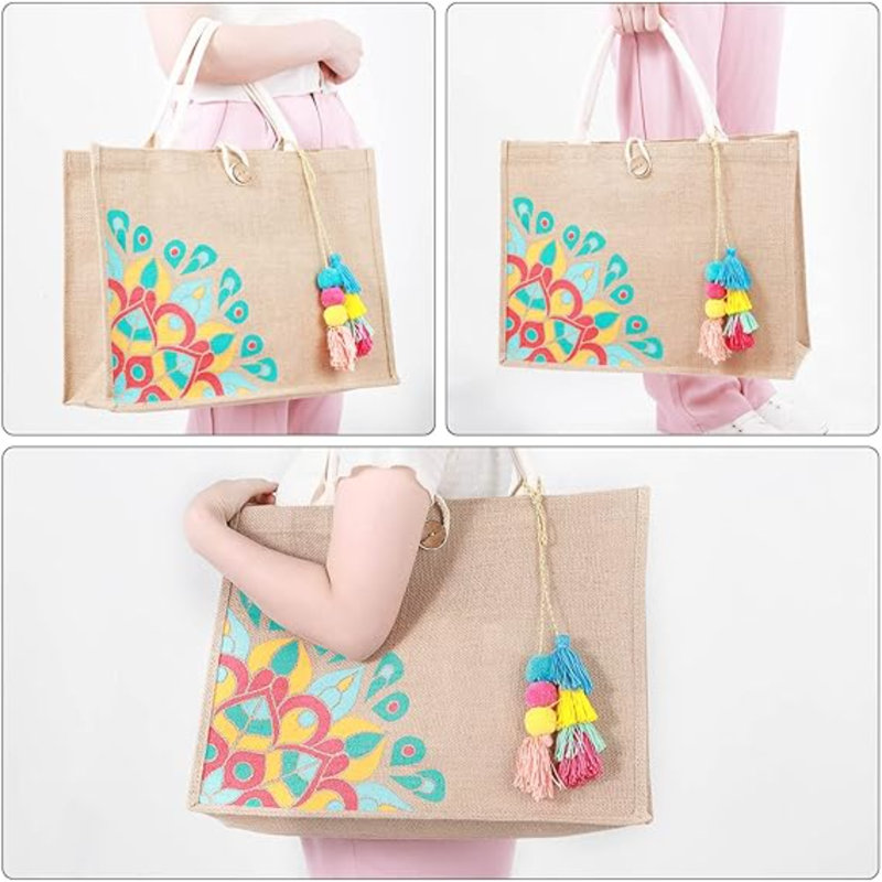 Sac de plage pour femme, sac fourre-tout de plage en paille avec doublure imperméable avec poignée à pampille, pour cadeau de piscine vacances d'été