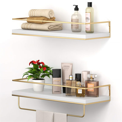 2 Piece Metal Floating Shelf with Towel Bar