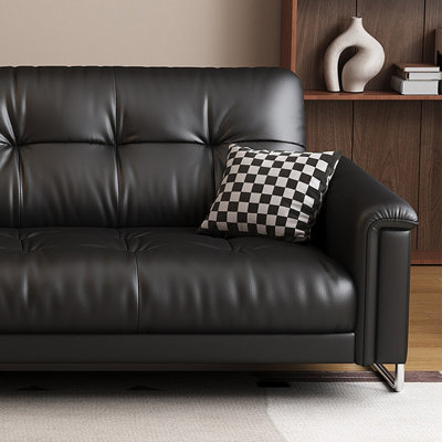 Black Genuine Leather Modular Sofa cushion couch