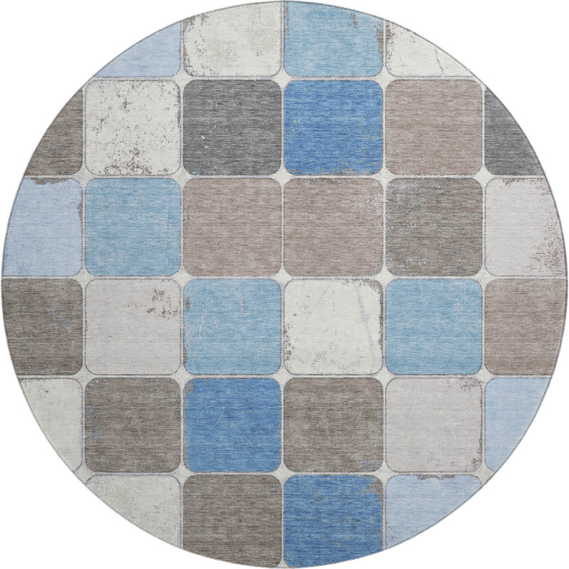 Premium Machine Washable Tiana Geometric Rug, Round 8'