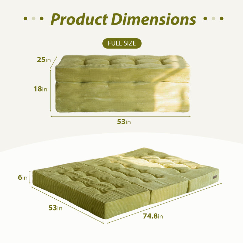 Tri-Fold Velours côtelé 6 po, Lit double, Vert
