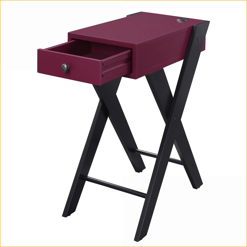 Burgundy and Black Coffee Table with Storage Drawer & USB Ports, Sturdy X-Shape Legs