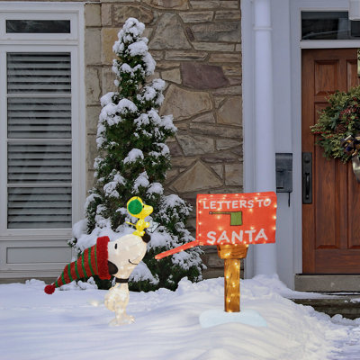 Peanuts 3D PreLit LED Yard Art Letters to Santa with Snoopy Woodstock and Mailbox