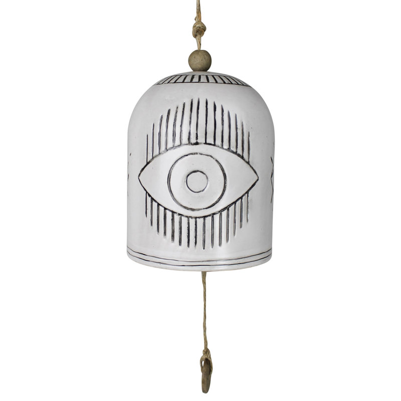 Matte White Ceramic Hanging Bell with Eye Design