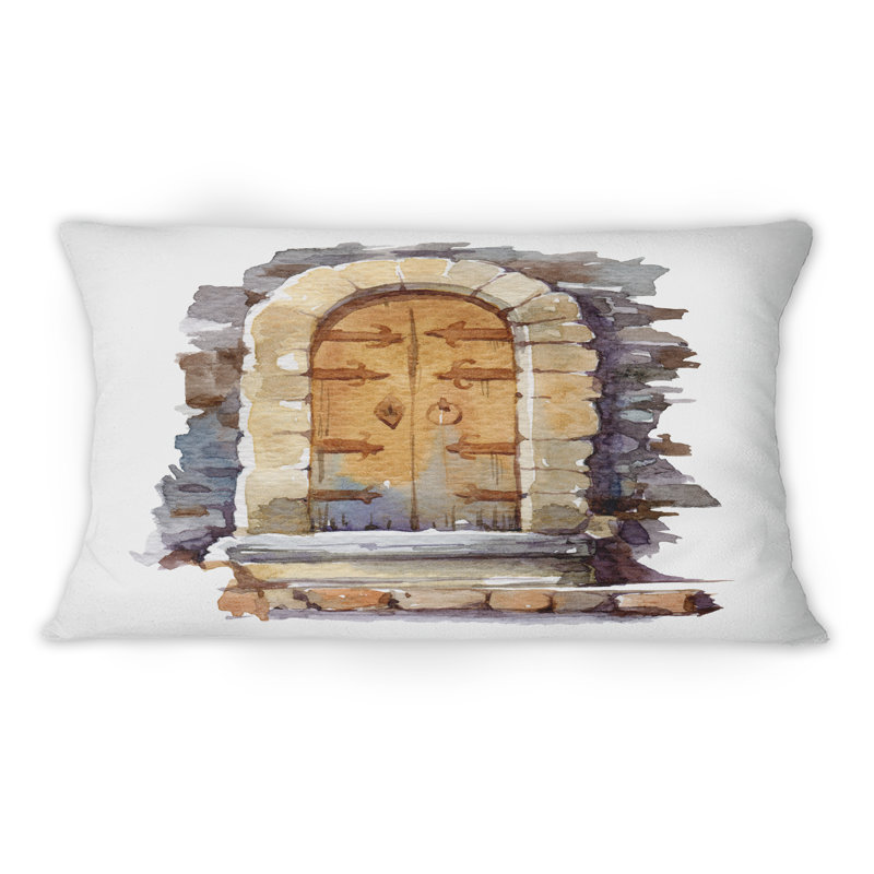 Entrée rétro en bois avec arche de pierre et marches - Coussin 1