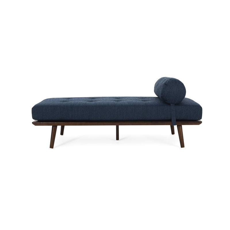 Chaise longue de style Mid-Century en bleu marine avec un revêtement en tissu et un dossier amovible