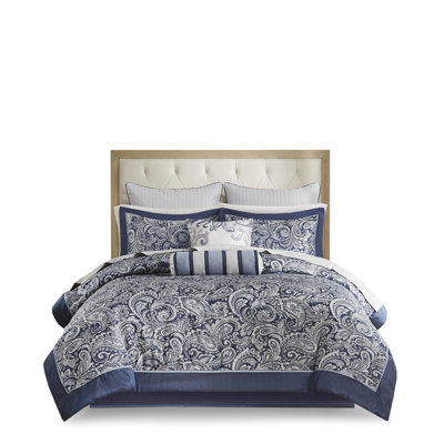 Édredon 12 pièces grand bleu marine - draps en coton, tissage élégant, tranquillité style cachemire