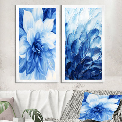 Velours bleu fleurs de cactus - botanique floral, art mural sur toile 2 pièces