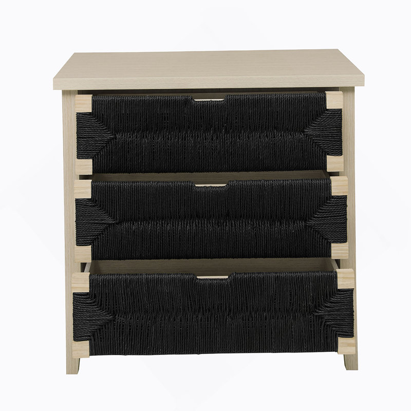 3 Drawer Buffet Sideboard With Adjustable Shelves, Storage Cabinet With Natural Seaweed Decor Doors For Living Room Kitchen Entryway