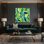 Abstrait aquarelle 57, art mural sur toile verte