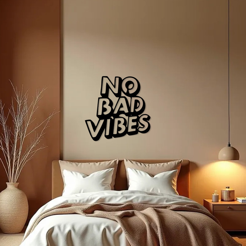 No Bad Vibes Wall Art, H 12 po x l 12 po x P 1 po, Black