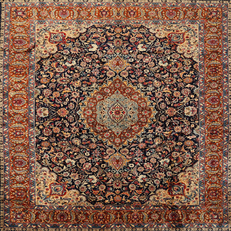Tapis oriental brun / bleu Anum, Carré 7 pi