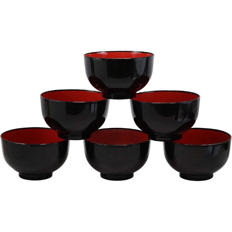 Ebros Gift Made in Japan Traditional Small Black Red Lacquer Copolymer Plastic Bowl for Rice Salad Miso Soup 4.5 inchDia 6oz Japanese Restaurant