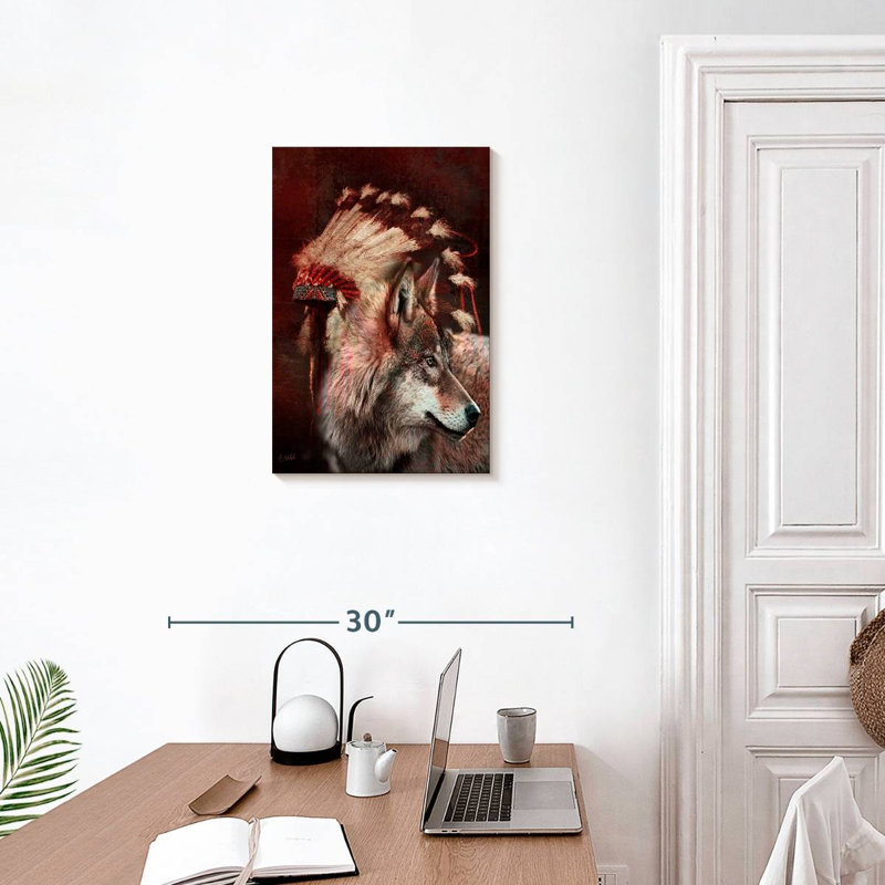 War Bonnet And Wolf, 24" H x 16" W