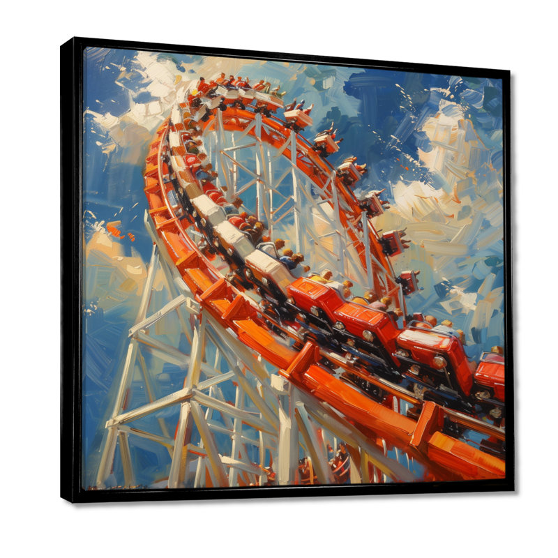 «Orange Orange Roller Coaster Rush - Amusement Parks», reproduction d'art mural, Cadre flottant noir, H 30 po x l 30 po