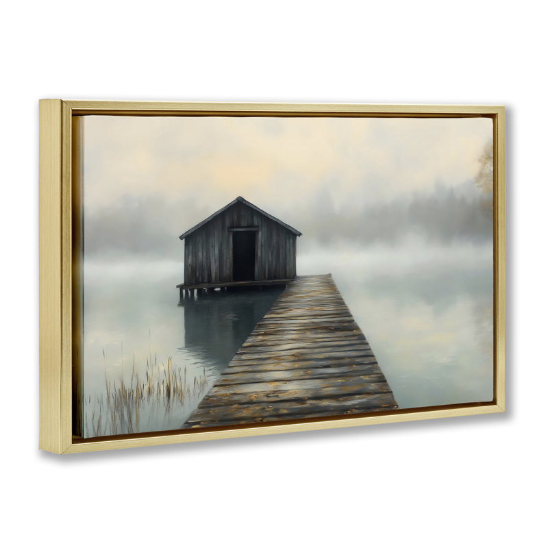 Cadre flottant Lakeside Boathouse Dock, design par LSR Creative Studio, H 17 po x l 25 po, Cadre flottant métallique doré