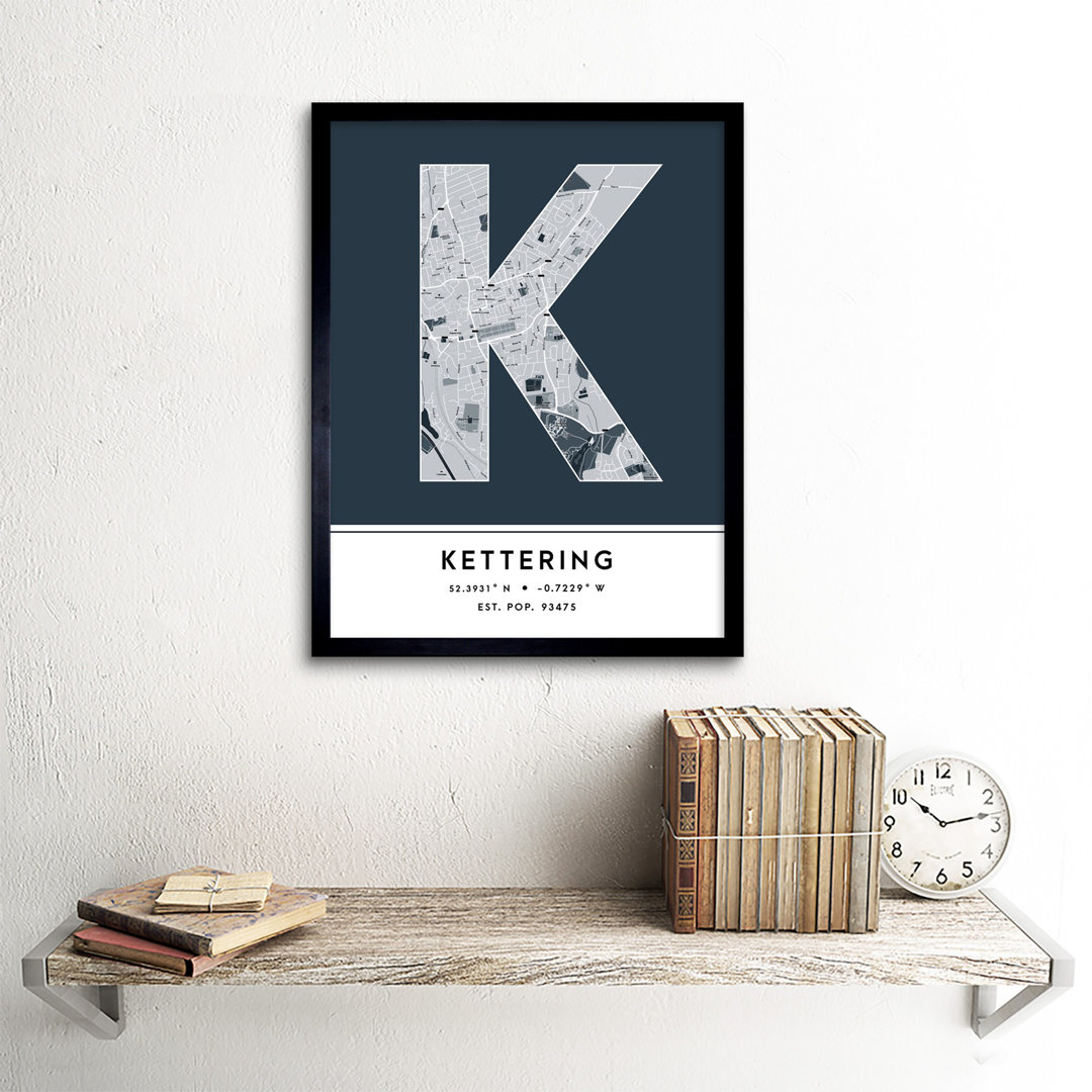 Kettering City Map Kettering Navy - Single Picture Frame Typography