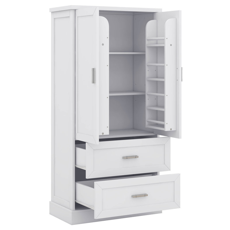 Tall Storage Cabinet, Bathroom Floor Freestanding Storage Cabinet With 2 Doors, 2 Drawers, And Adjustable Shelf, White