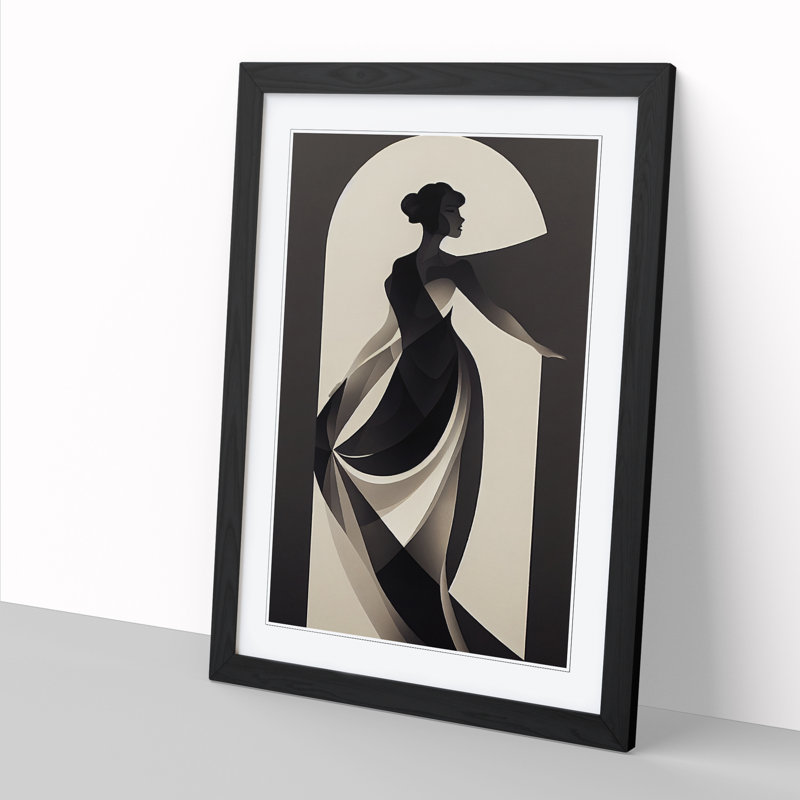 FRM-V0523-133X Deco Woman Portrait - Single Picture Frame Print, 64cm H x 46cm W x 2cm D, Black Framed
