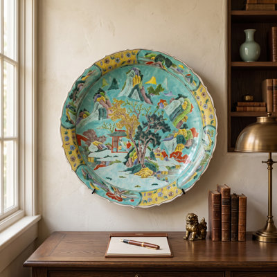 Yellow Multicolor Scenic Porcelain Decorative Plate